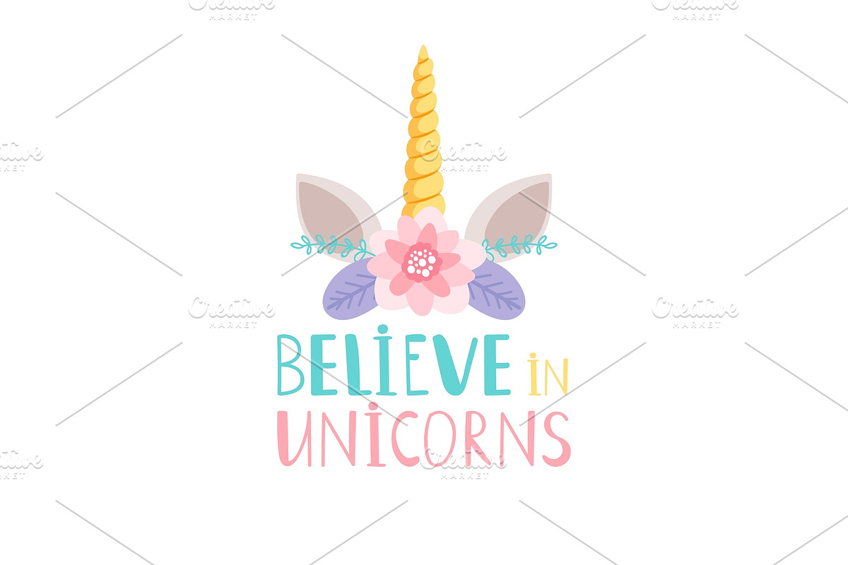 Unicorn horn and flowers poster in Illustrations - product preview 8