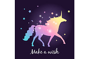 Unicorn silhouette with stars poster