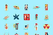 People on beach funny flat icons