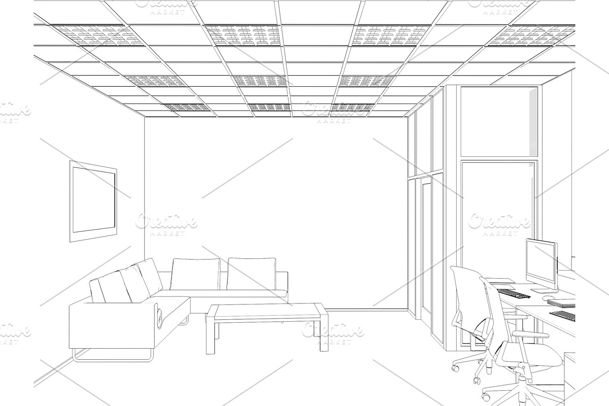 White room as office with desk and in Illustrations - product preview 8