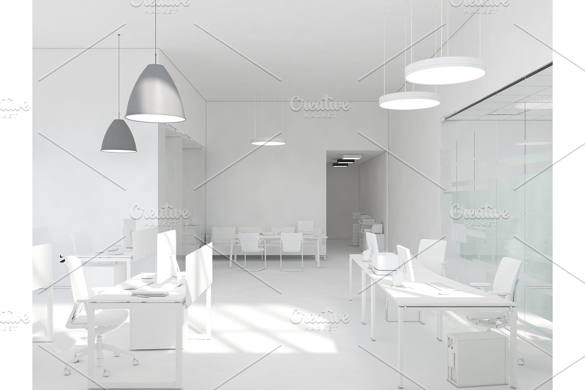 White room as office with desk and in Illustrations - product preview 8