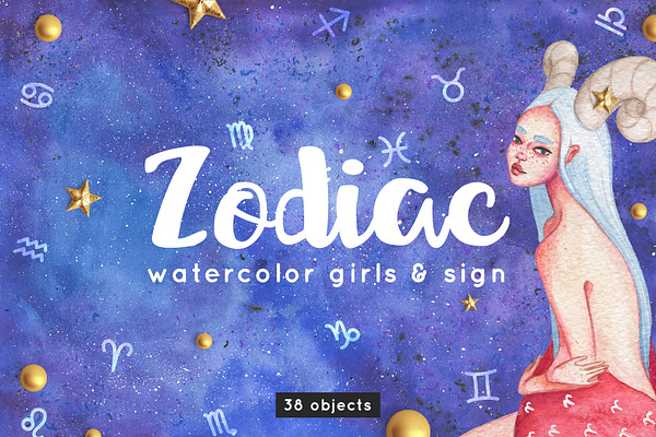 Zodiac Watercolor Girls Illustration