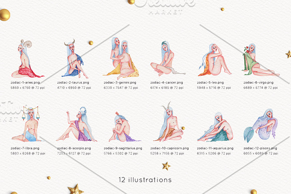 Zodiac Watercolor Girls Illustration in Illustrations - product preview 1