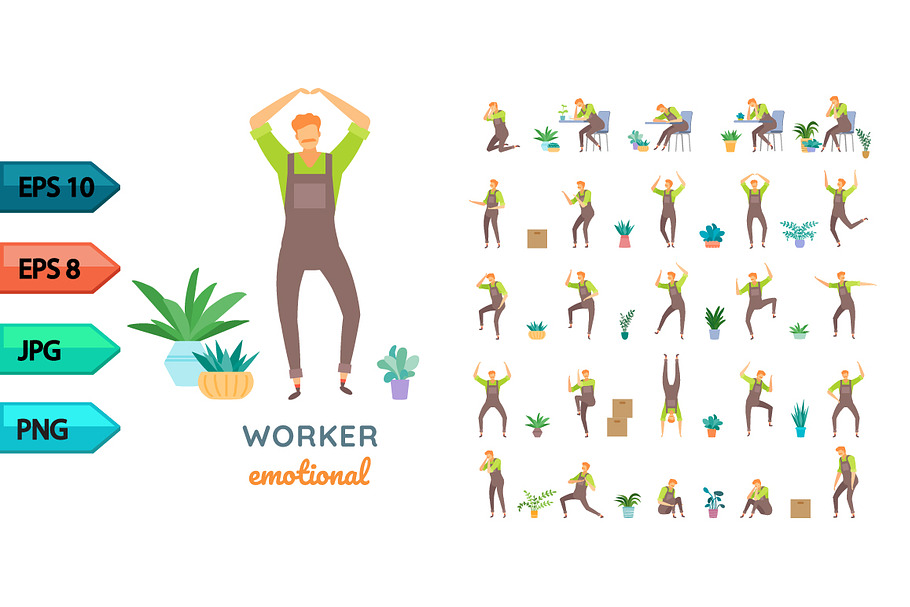 Vector worker character poses set in Objects - product preview 8