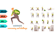 Vector worker character poses set