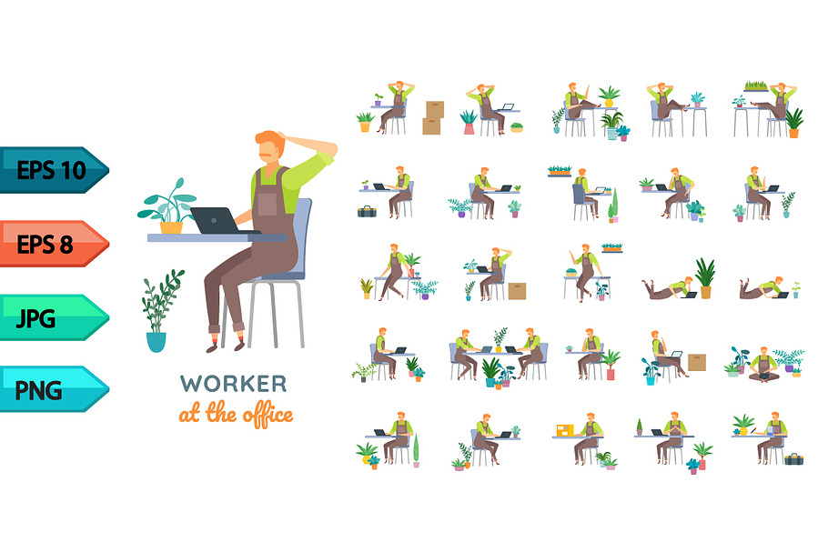 Vector worker character poses set in Objects - product preview 8