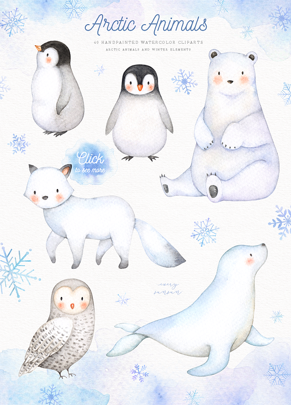 Arctic Animals Watercolor Clip Arts in Illustrations - product preview 1