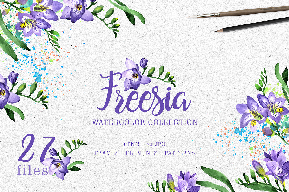   Purple Freesia Watercolor png in Illustrations - product preview 8
