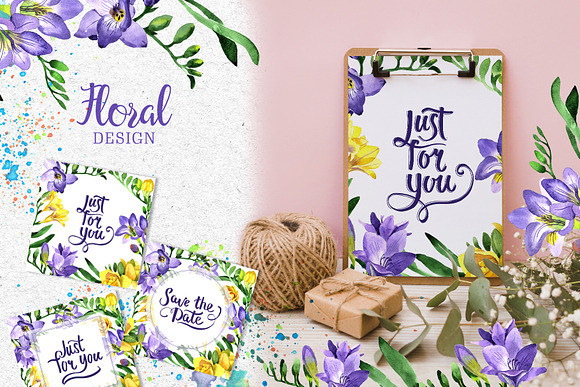   Purple Freesia Watercolor png in Illustrations - product preview 1