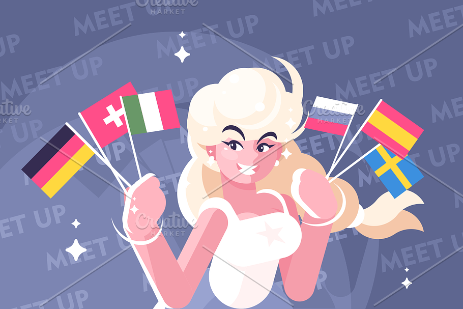 Blonde holding national flags in Illustrations - product preview 8