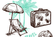 Travel sketch decorative icon set