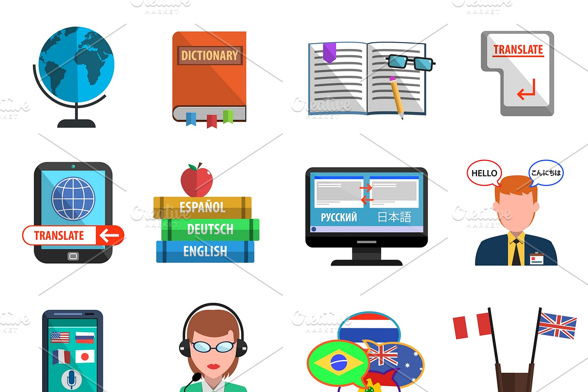Multilanguage translator icons set in Icons - product preview 8