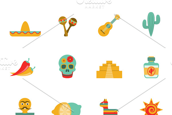 Mexican culture symbols set