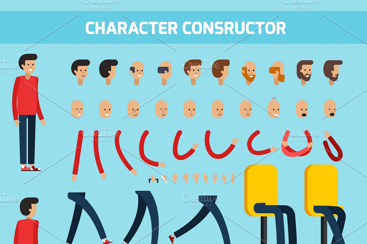 Male character constructor set in Icons - product preview 8