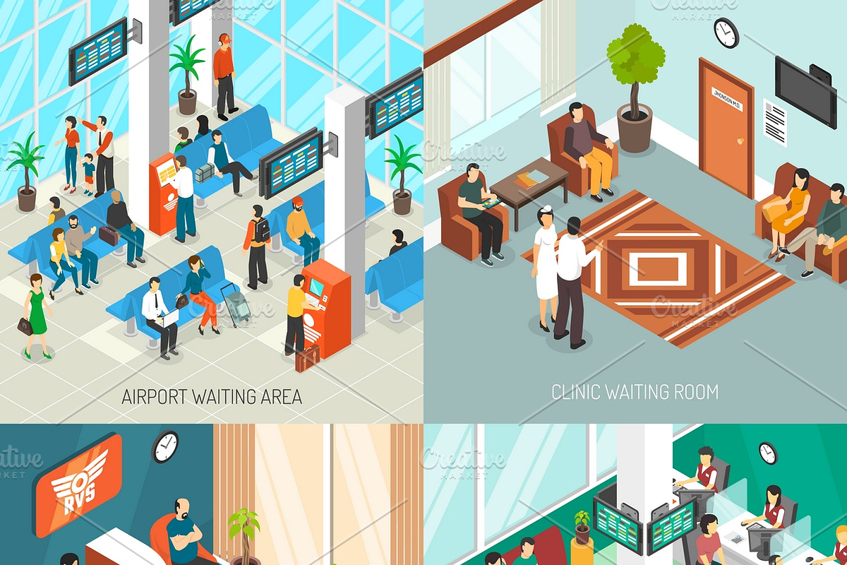 Isometric waiting areas set in Illustrations - product preview 8