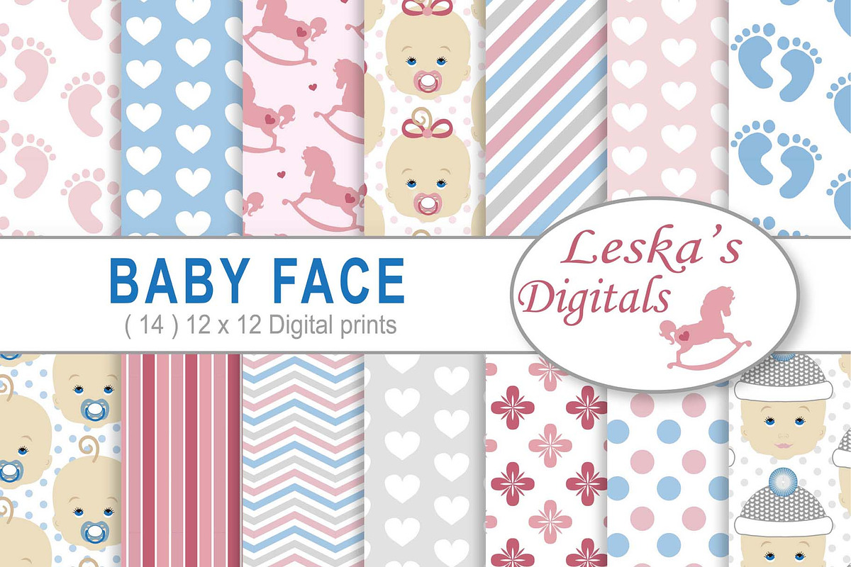 Baby Face Digital Paper Pack in Illustrations - product preview 8