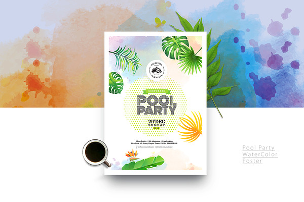 Watercolor Pool Party Poster / Flyer