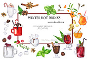 Winter hot drinks watercolor set
