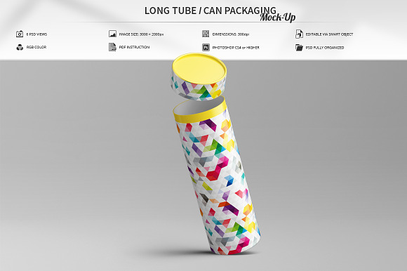  Long Tube / Can Packaging Mock-Up in Product Mockups - product preview 7