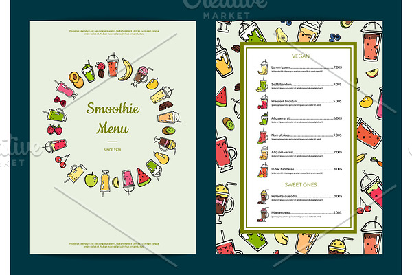 Vector doodle smoothie cafe menu