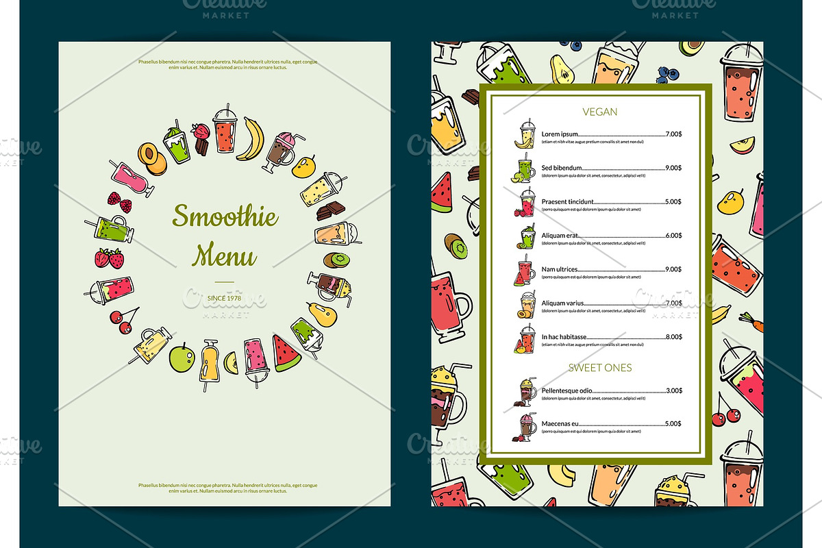 Vector doodle smoothie cafe menu in Illustrations - product preview 8