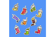 Vector doodle smoothie stickers of