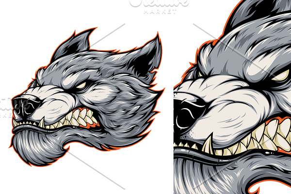 Head of a fierce werewolf wolf