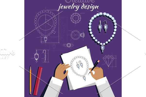 Jewerly Sketch Banner. Necklace and