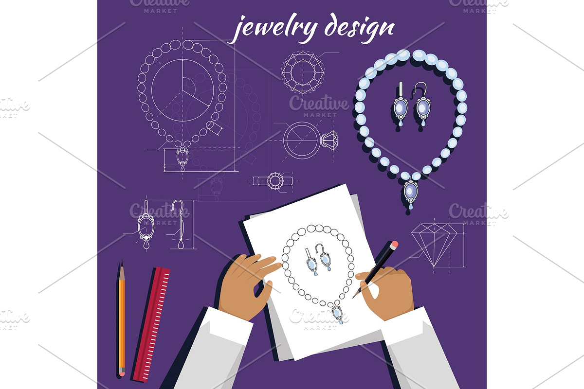 Jewerly Sketch Banner. Necklace and in Illustrations - product preview 8