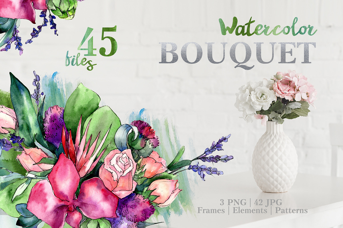 Bouquet of magic roses Watercolor  in Illustrations - product preview 8