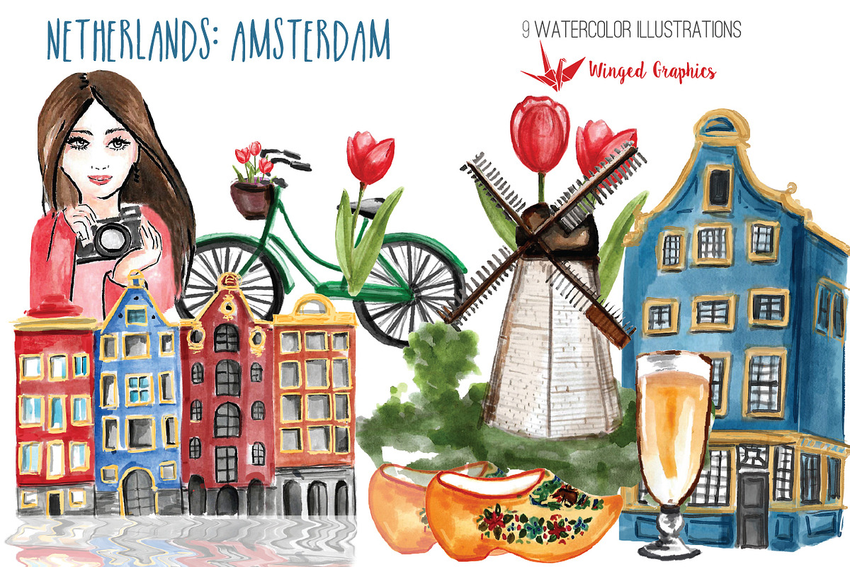 Amsterdam / Netherlands travel set in Illustrations - product preview 8