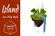 Flying island with mountains. Vector