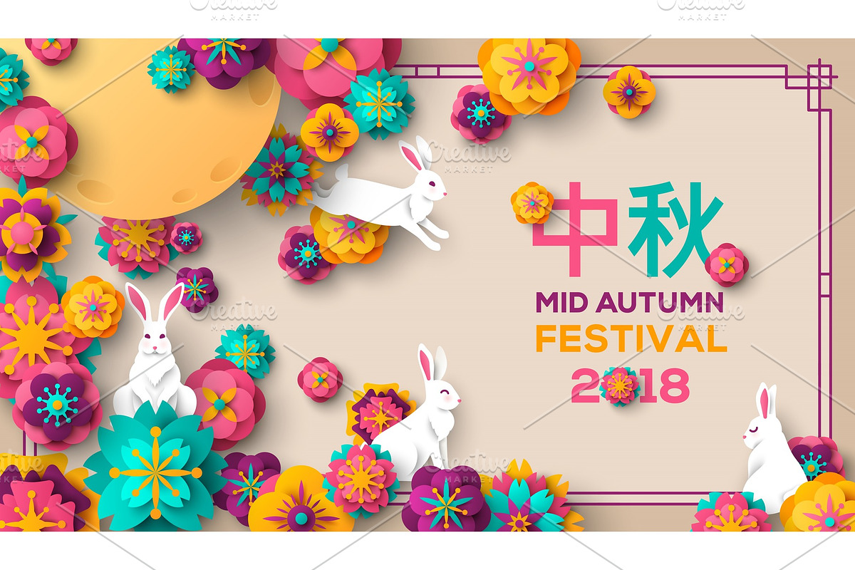 Mid Autumn flowers and rabbits in Illustrations - product preview 8