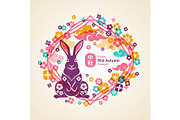 Floral Frame with Rabbit