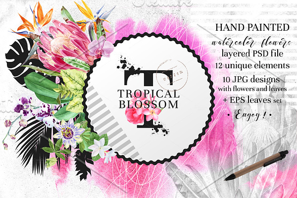 Tropical flowers and designs