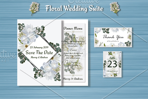 White Floral Wedding Invitation Suit in Wedding Templates - product preview 1