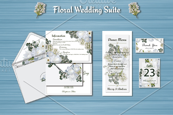 White Floral Wedding Invitation Suit in Wedding Templates - product preview 3