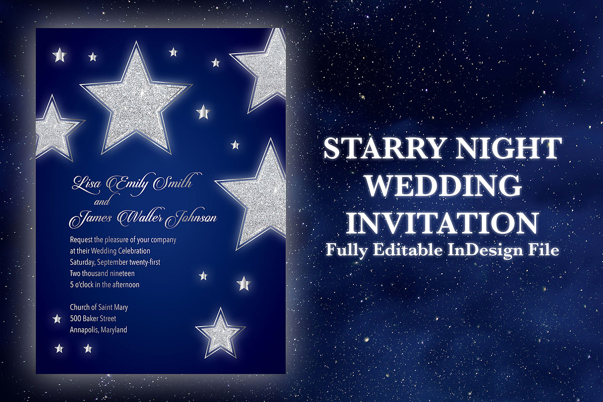 Starry Night Wedding Invitation in Wedding Templates - product preview 8