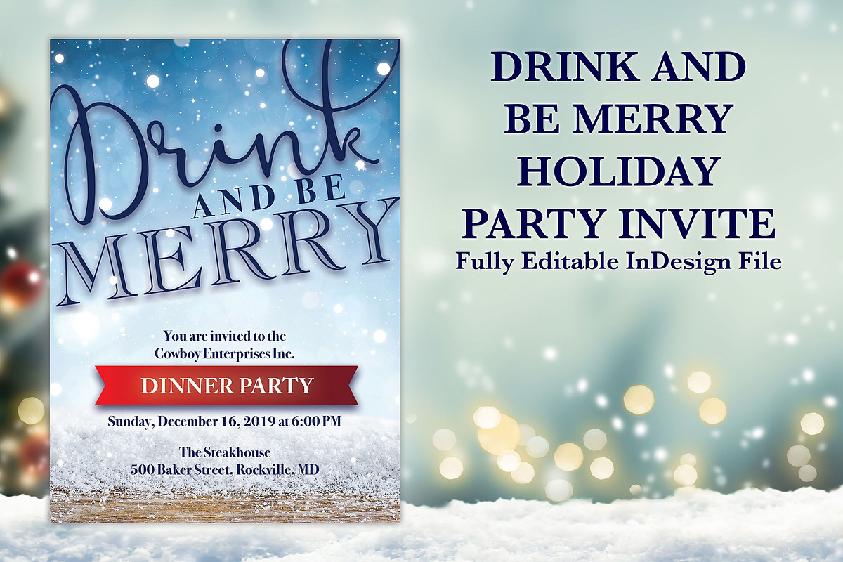 Be Merry Holiday Party Invite in Card Templates - product preview 8