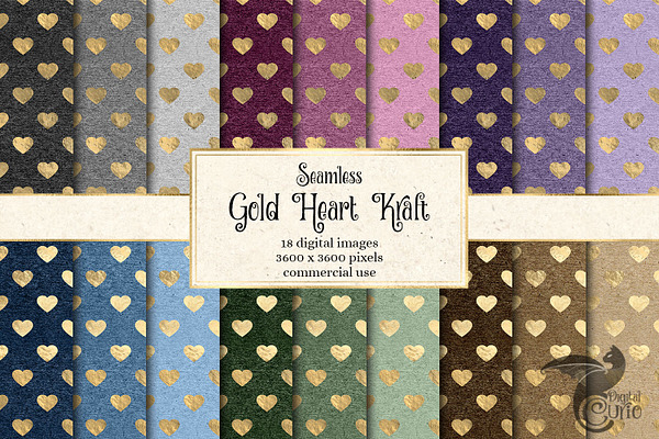 Gold Heart Kraft Digital Paper