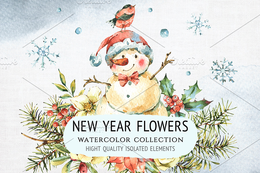 New Year Flowers, Heart and Birds in Illustrations - product preview 8