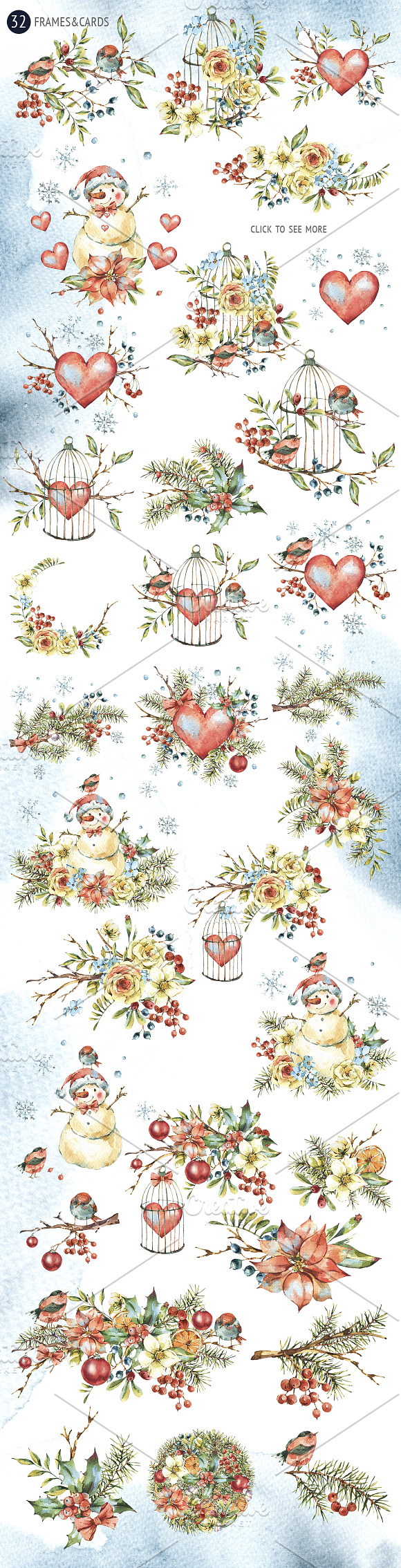 New Year Flowers, Heart and Birds in Illustrations - product preview 1