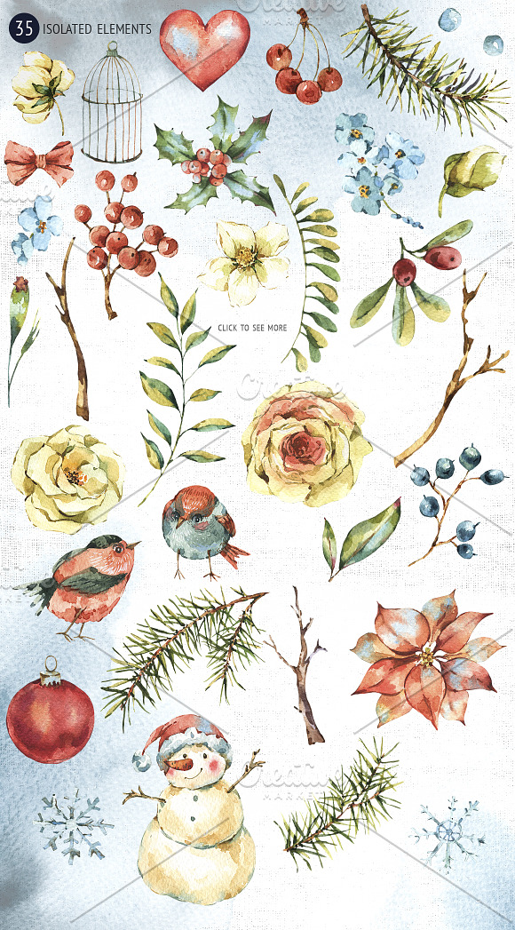 New Year Flowers, Heart and Birds in Illustrations - product preview 3