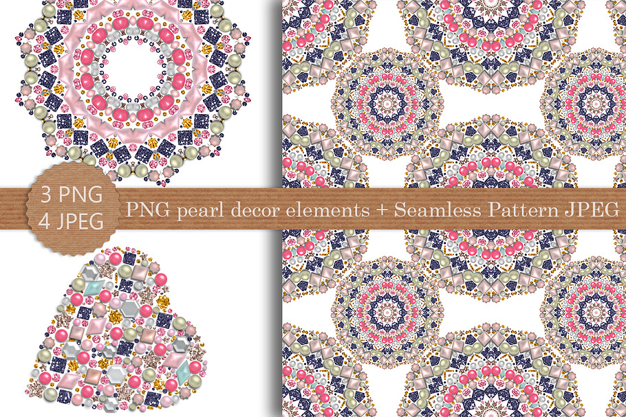 PNG pearl decor elements+pattern JPG