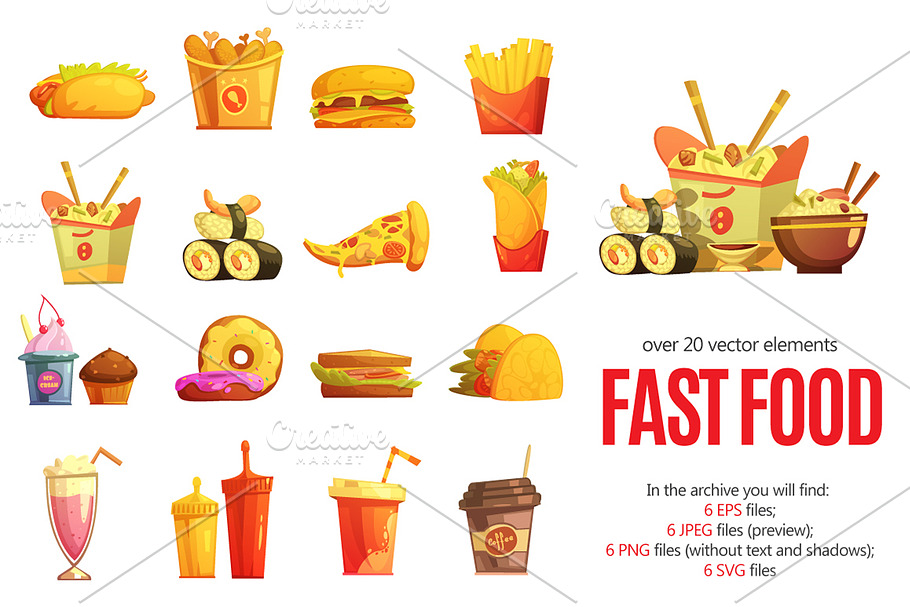 Fast Food Cartoon Set in Illustrations - product preview 8