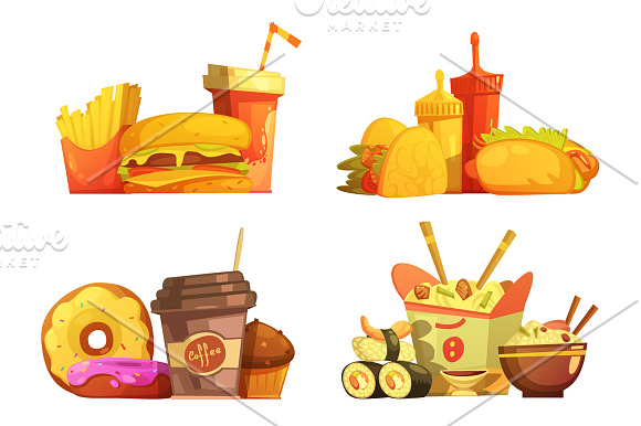 Fast Food Cartoon Set in Illustrations - product preview 2