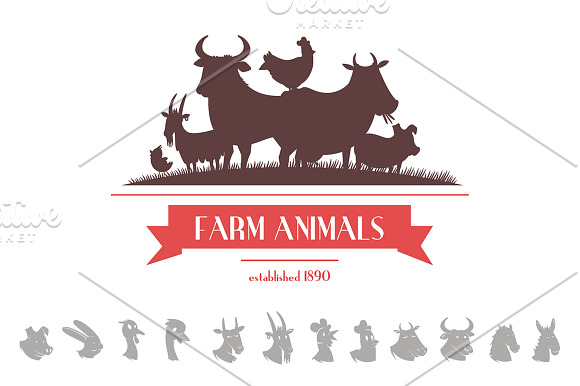 Farm Animals Cartoon Set in Illustrations - product preview 3
