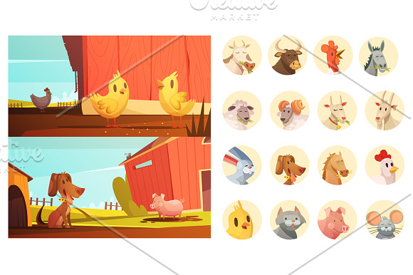 Farm Animals Cartoon Set in Illustrations - product preview 4