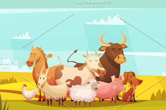 Farm Animals Cartoon Set in Illustrations - product preview 5