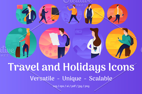 60 Travel and Holidays Vector Icons
